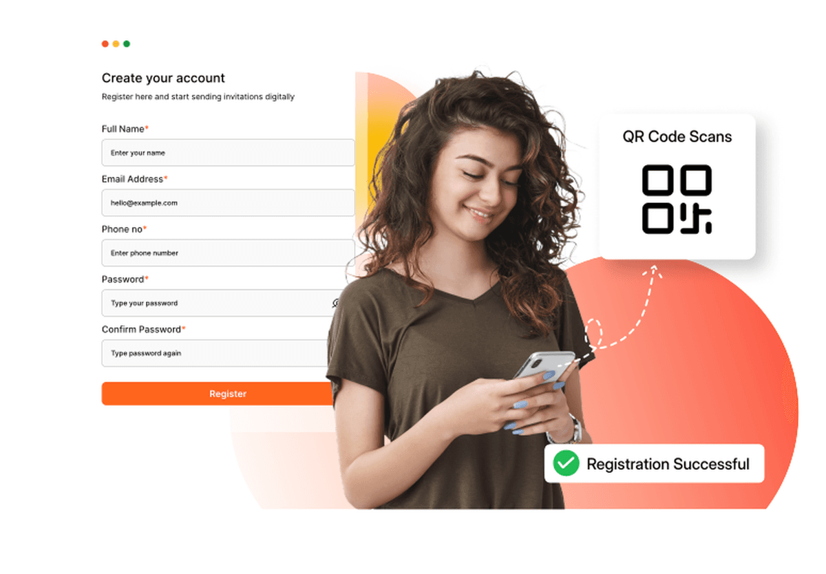 System User Registration – account creation form with QR code scans